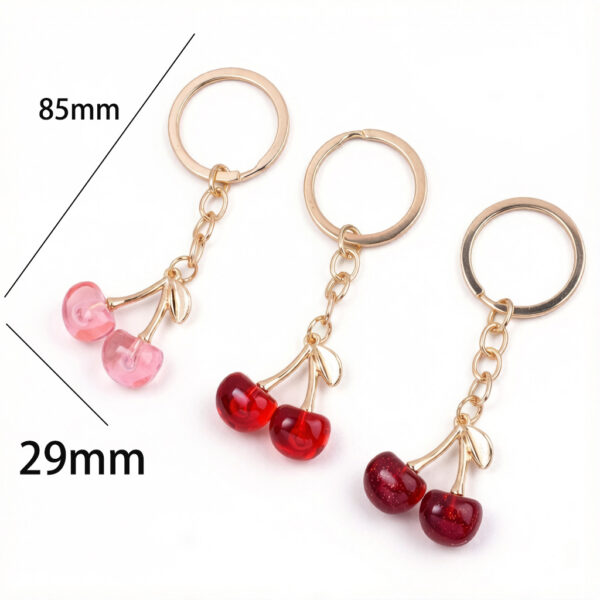 Wholesale Cute Miniature Cherry Keychain Pendant Light Pink Zinc Alloy Bag Charm Decorative Accessory