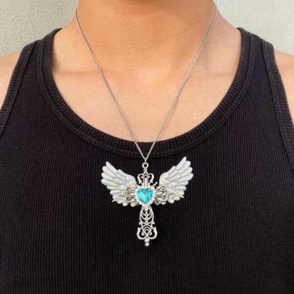 oly-3f345d4ab9254508d87ed5d37203ebd4 Wholesale Gothic Angel Cross Pendant Necklace Trendy Layered Chain Jewelry for Women Gift Boutique Resale