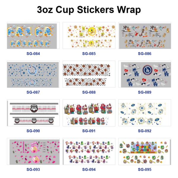 Wholesale 8pcs Mixed Pattern 3oz Cup Stickers Wrap OLY Exclusive