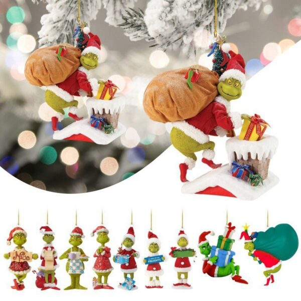 Wholesale Cartoon Green Monster Acrylic Christmas Tree Hanging Ornament Decorative Car Accessory for Gift or Resale