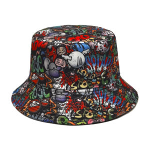 oly-3f993db5c82a0e1d2e673297d42ecfb4 Wholesale Graffiti Print Double Sided Bucket Hat Sun Hat for Outdoor Travel Fashion Casual