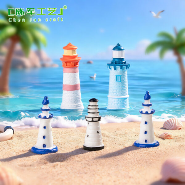 Wholesale Resin Blue Lighthouse Miniature Diorama Decor Resale Decorative Accent