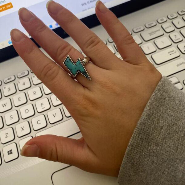 Wholesale Vintage Lightning Punk Ring Turquoise Bohemian Jewelry Accessory