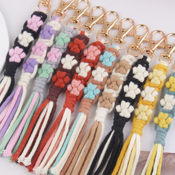 oly-405aa81ff5329d81e528f266d958482f Wholesale Trendy Handmade Cotton Rope Keychain Dog Paw Pattern Turmeric Color Festival Gift Car Key Accessory