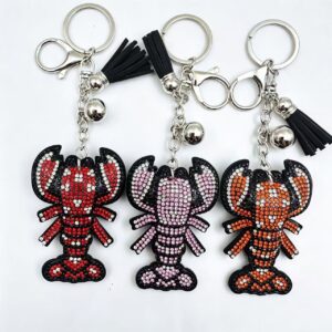 oly-40843537723dd7026112e7b66fb4dddb Wholesale Fashion Rhinestone Lobster Keychain Leather Tassel Bag Charm for Boutique Resale