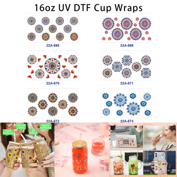 oly-4089f37fc0bef4f56dd3c925f45b33be Wholesale 5pcs Vintage Ethnic Mandala Geometric Floral Mixed Decor Prints 16oz Cup UV DTF Wraps