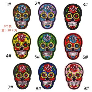 10# skull cloth stickers (9) pack