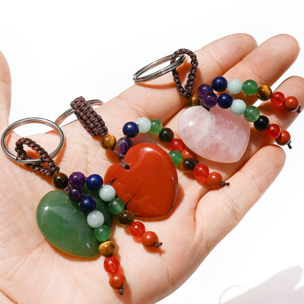 oly-40b374bd4694e61178fb5cb9b2a0c5bc Wholesale Natural Crystal Heart Pendant Keychain - Purple Amethyst Pink Crystal Tiger Eye Jewelry Accessory Bag Charm Boutique Resale