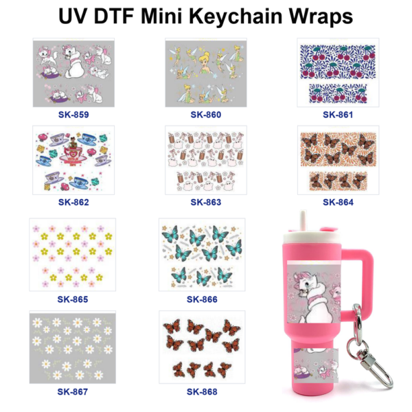 Wholesale 8pcs Cute Illustrated Pet Fairy Figure Cherry Tableware Butterfly Floral Decor Mini Cup Keychain Sticker OLY Exclusive