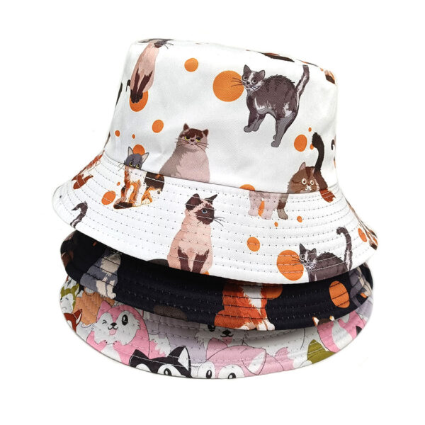 Wholesale Cute Cartoon Kitten Pattern Reversible Fisherman Hat for Everyday Sun Protection
