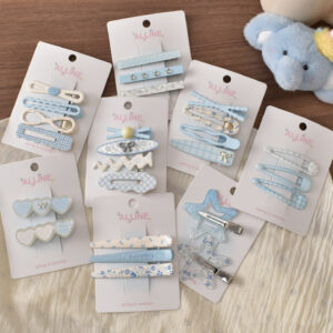 oly-40fbf38cd9f9ffb6078b381313512963 Wholesale Spring Blue Floral Metal Hair Clips 4pcs Set, Cute Hair Accessory for Everyday Styling