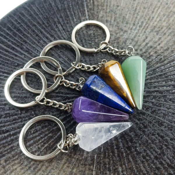 oly-40fc7191208a73d9465a101db342fd96 Wholesale Hexagonal Natural Stone Pendulum Keychain Stylish Car Key Accessory Gift