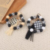 oly-411028b2017a9b6de062c63c18f345cb Wholesale Plaid Wood Bead Tassel Silicone Keychain Fashion Accessory Boutique Resale Gift
