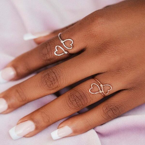 oly-411485875b88c6bcd8f7dbeebdbfa364 Wholesale Gold Alloy Hollow Double Heart Couple Ring - Adjustable Everyday Jewelry