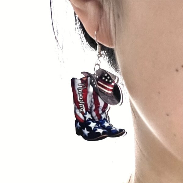 oly-4152d9c0cacd795cc755a82b4d34127d Wholesale Acrylic USA Flag Boot Earrings Retro Double Sided Design Fashion Accessory