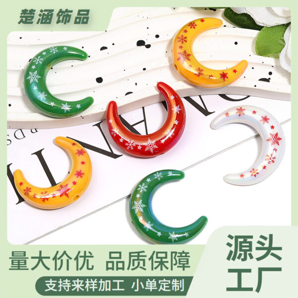 Wholesale Acrylic Moon Beads DIY Phone Chain Christmas Snowflake Print Fashion Accessory for Resale