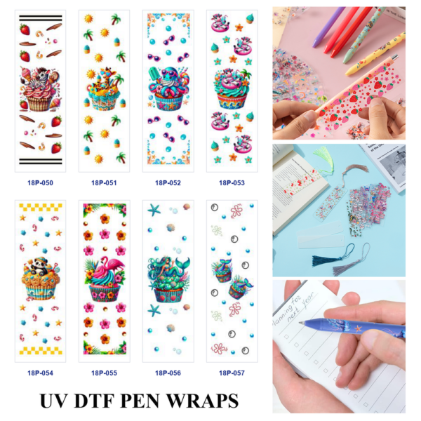oly-419a5b4a0d3c6ff4322aec7b65c6d554 Wholesale 2/8/16pcs UV DTF Stickers Tropical Cupcake Jungle Sea Animal Summer Patterns Pen and Bookmark Stickers