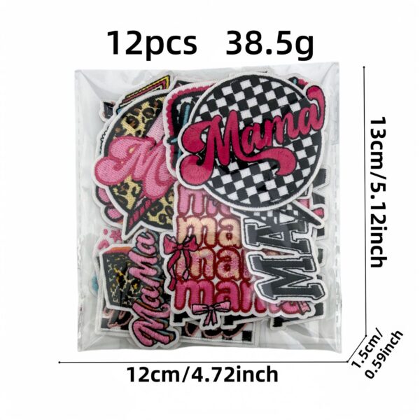 Wholesale Black White Plaid Lightning Letter Iron On Patches MAMA Theme Embroidery Set for DIY Decorative Accessory or Boutique Gift