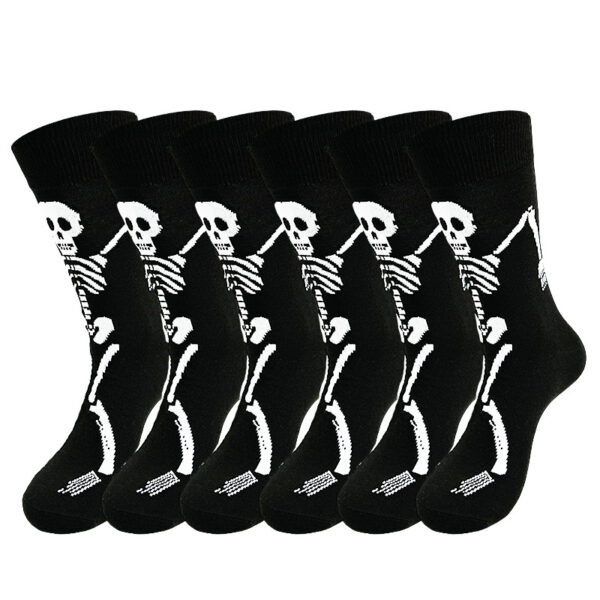 oly-420da3b0916e79da36d6594593e35842 Wholesale Polyester Cotton Mid Calf Socks Halloween Skeleton Claw Cartoon Print Unisex Casual Fashion Socks