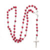 oly-423a20f17b8a93784e6fd32c818cd79a Wholesale Wine Red Wood Cross Necklace with Flower Rosary Beads Gift