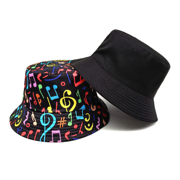 oly-426c796a524a4602fb0272b9557901cb Wholesale Musical Note Pattern Bucket Hat Retro Sun Protection Unisex Double Sided Wear