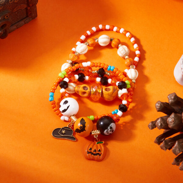 oly-429a001ea20124cb533ff438094dfa24 Wholesale Halloween Pumpkin Skull Elastic Bracelet Set - Fashion Jewelry Accessory Gift for Party Boutique Resale