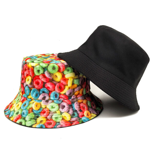 oly-42ae2b0255fef4d7853b3cc361246ff8 Wholesale Donut Candy Print Fisherman Hat Fashion Unisex Sunscreen Bucket Hat for Outdoor