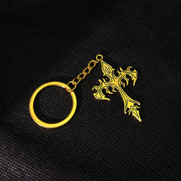 oly-42c4aa8bf8187508d6421f4822bb8639 Wholesale Men's Golden Flame Retro Cross Keychain Pendant for Car Keys Fashion Accessory