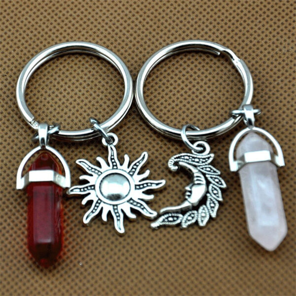 Wholesale 2 Piece Sun and Moon Keychain Set Alloy Key Ring Fashion Accessory