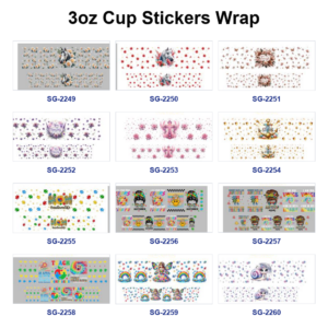 Wholesale 8pcs Mixed Horse Floral Cross Cartoon Print 3oz Cup Stickers Wrap