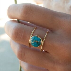 Wholesale Vintage Turquoise Resin Round Ring for Women Jewelry Accessory