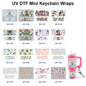 Wholesale 8pcs Floral Butterfly Heart Cartoon Character Berry Ghost Text Pattern Tumbler Tags Custom Keychain Decor Mini Cup Keychain Sticker OLY Exclusive