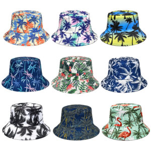Wholesale Trendy Coconut Tree Print Bucket Hat Sun Protection Fashion Accessory for Resale