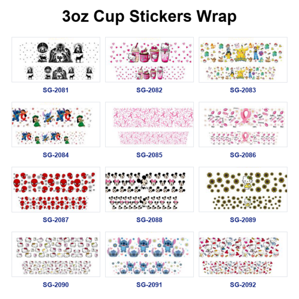 oly-432b3d67a6c4db969273350b783c2019 Wholesale 8pcs Mixed Cute Cartoon Character Print 3oz Cup Stickers Wrap OLY Exclusive