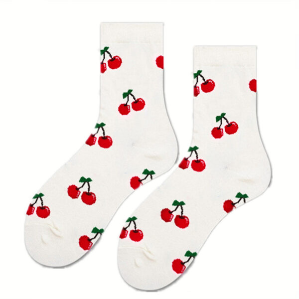 Wholesale Cotton Socks with Fruit Cherry Pattern for Everyday Casual Wear Fashion Accessory