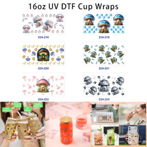 Wholesale 5pcs Fantasy Fairy Mushroom House Moon Star Butterfly Floral Crystal Watercolor Mixed Print 16oz Cup UV DTF Wraps
