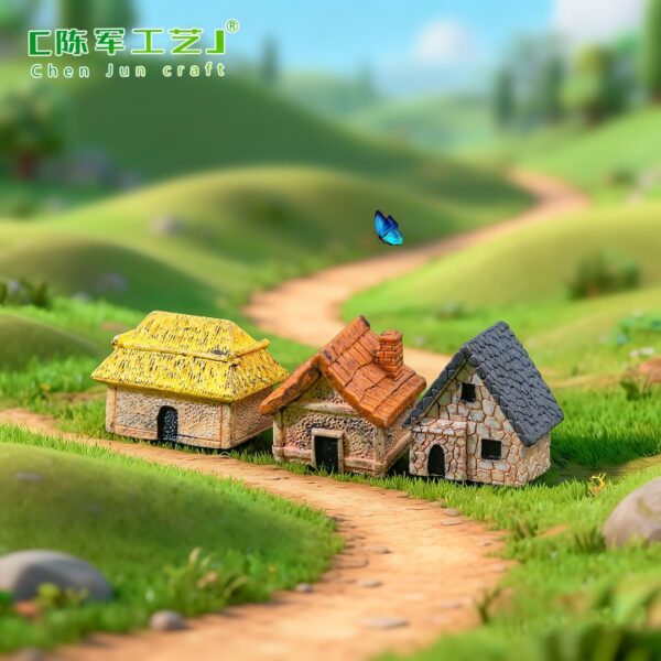 oly-43d0b7dd5ba603577867ba075a160a36 Wholesale Rustic Miniature Thatched Cottage Resin Figurine for Terrarium Desktop Home Decor Gift