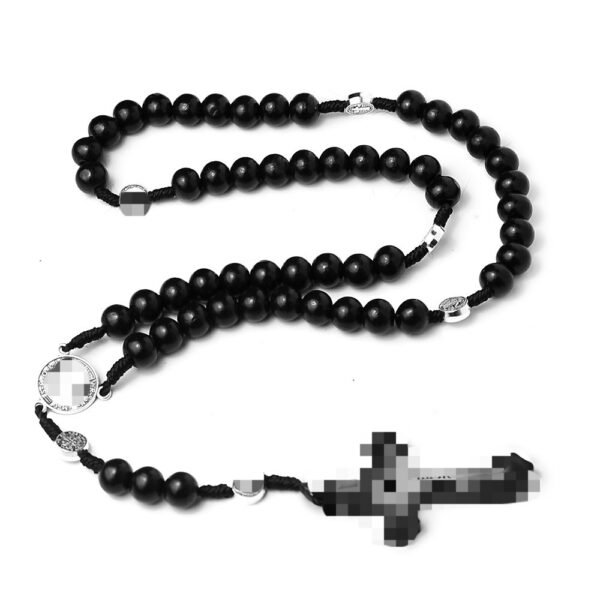 oly-43e7195694f0814bb99cbf5e85381296 Wholesale Handmade Wooden Cross Rosary Necklace Black Beads Fashion Accessory Gift