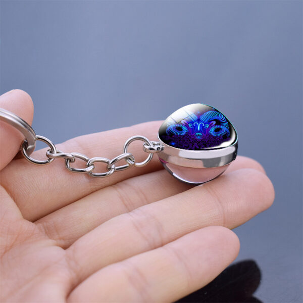 Wholesale 12 Zodiac Double Sided Glass Ball Keychain Key Ring Decorative Accessory for Birthday Gifts