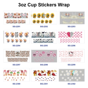 Wholesale 8pcs Mixed Floral Quote Cartoon Dessert Animal Print 3oz Cup Stickers Wrap OLY Exclusive