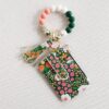 Wholesale Pastoral Floral PU Card Holder Keychain, Decorative Gift Accessory