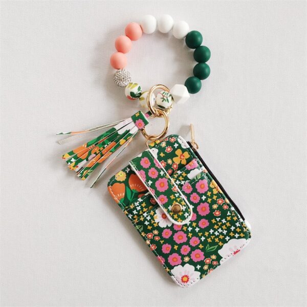 Wholesale Pastoral Floral PU Card Holder Keychain, Decorative Gift Accessory