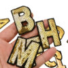Wholesale Polyester Gold Sequin Embroidered Alphabet Patch Decorative Accent for Coats