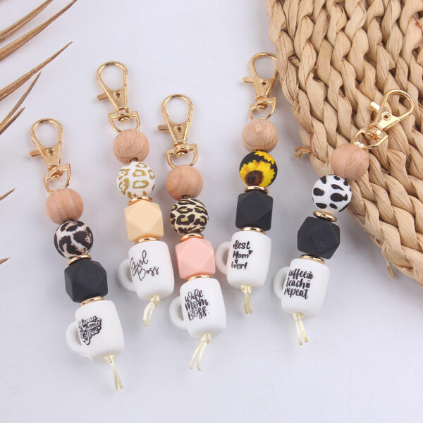 Wholesale Silicone Beaded Keychain Bracelet Leopard Print Korean Style Bag Charm Graduation Gift