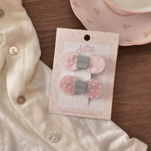 5# pink polka dot round bow-2 piece set