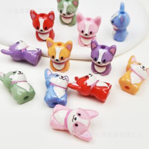 oly-44e7f790a2430840ba9f30f049daa142 Wholesale Acrylic 3D Corgi Puppy Beads Trendy DIY Phone Chain Keychain Decorative Accessory for Gift or Boutique