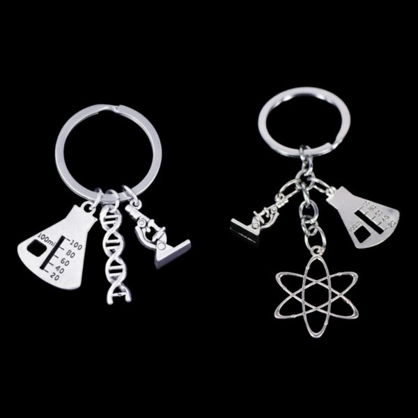 Wholesale Modern Science Lab Flask Microscope DNA Biologist Keychain Alloy Car Key Accessory