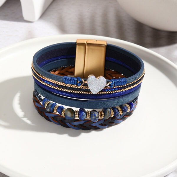 oly-44f5569e1a5f666519bd996f2b38555e Wholesale Woven PU Leather Heart Bracelet with Rhinestone Accents Unisex Business Gift Jewelry Accessory