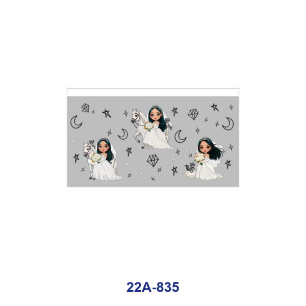 Wholesale 5pcs Soft Dreamy Cartoon Bride Wedding Dress Sea Shell Fish Moon Diamond Star Cake Cow Print Mixed Decor Prints 16oz Cup UV DTF Wraps