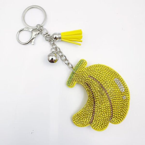 Wholesale Rhinestone Banana Keychain with Tassel Yellow Fruit Design Chic Bag Charm for Wedding Gifts